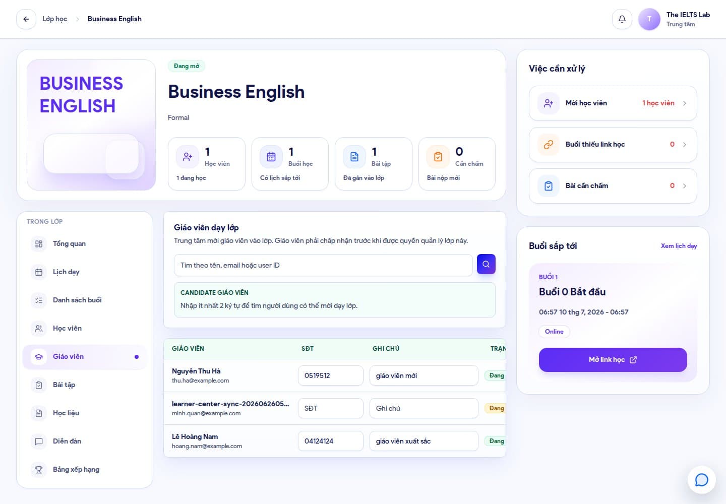 Trung tâm mời giáo viên dạy lớp